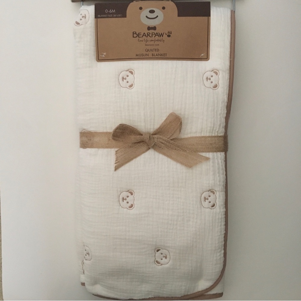 NEW Baby Blanket Quilted Muslin Sherpa Reverse Teddy Bear Print | BEARPAW